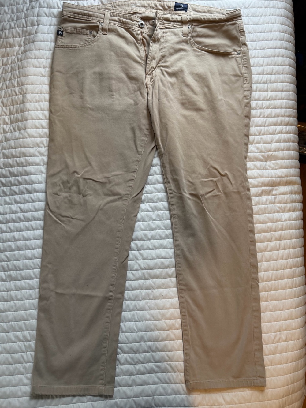 AG Adriano Goldschmied Men's Beige Slim Fit Denim Pants Flat Front 36 O49